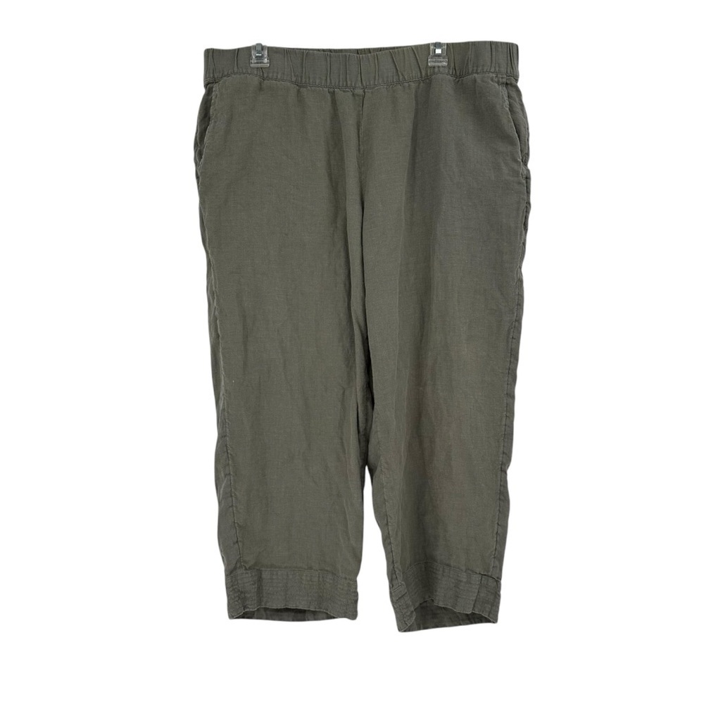 J Jill Linen Garment Dyed Grey Green Lagenlook Pants Size L
